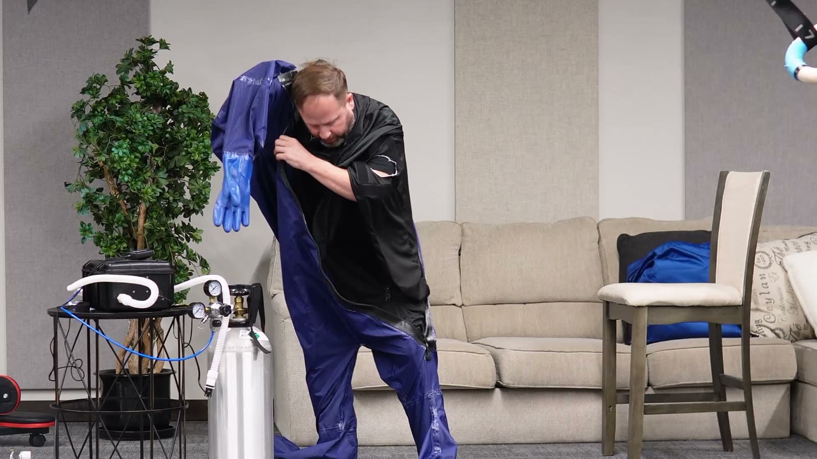 Main suit over the head with arms out