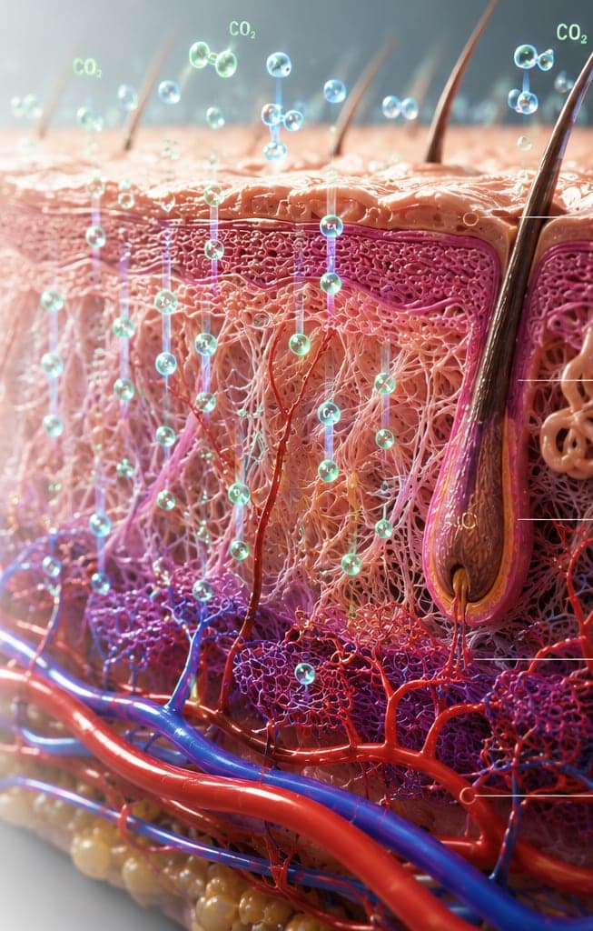 Carbon dioxide molecules diffusing down through the layers of the skin into the microcirculation below