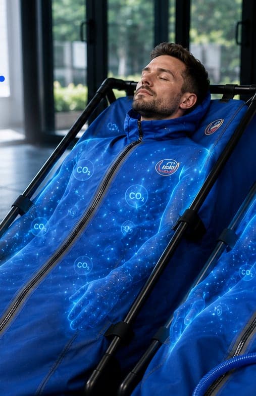 An athlete relaxing in the BodyStream Sauna during a recovery session