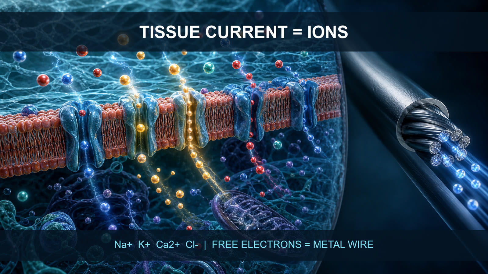 Ionic current in biological tissue compared with electron flow in a metal wire