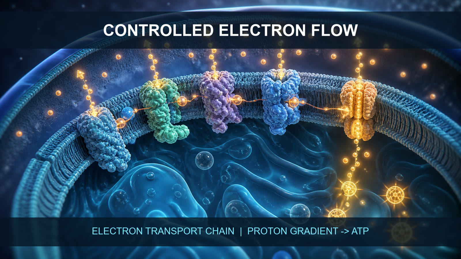 The mitochondrial electron transport chain creating a proton gradient used to make ATP