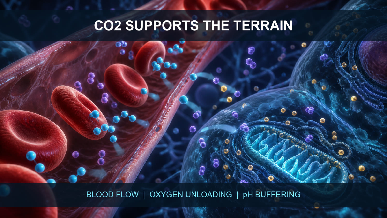 CO2 supporting blood flow, oxygen unloading, pH buffering, and mitochondrial function