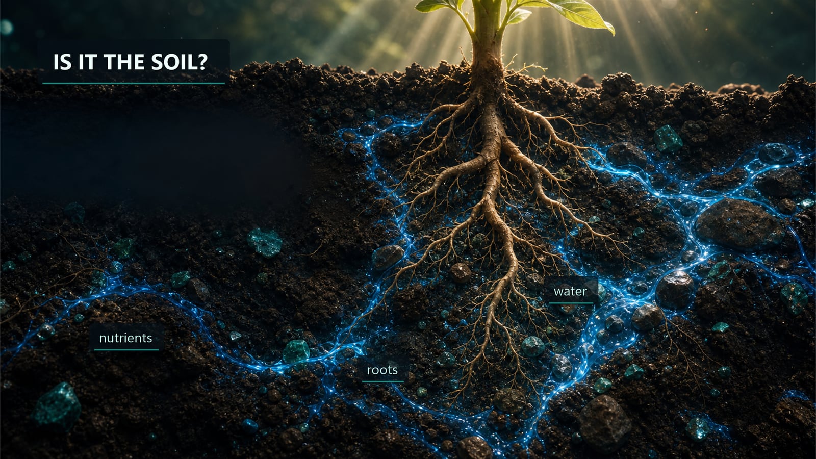 Illustration — the soil beneath the plant, the terrain beneath the neuron