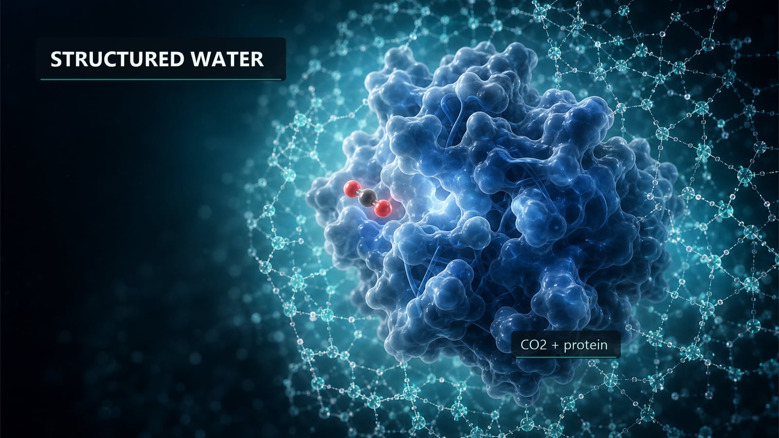 Illustration — CO2, protein shape, and structured water