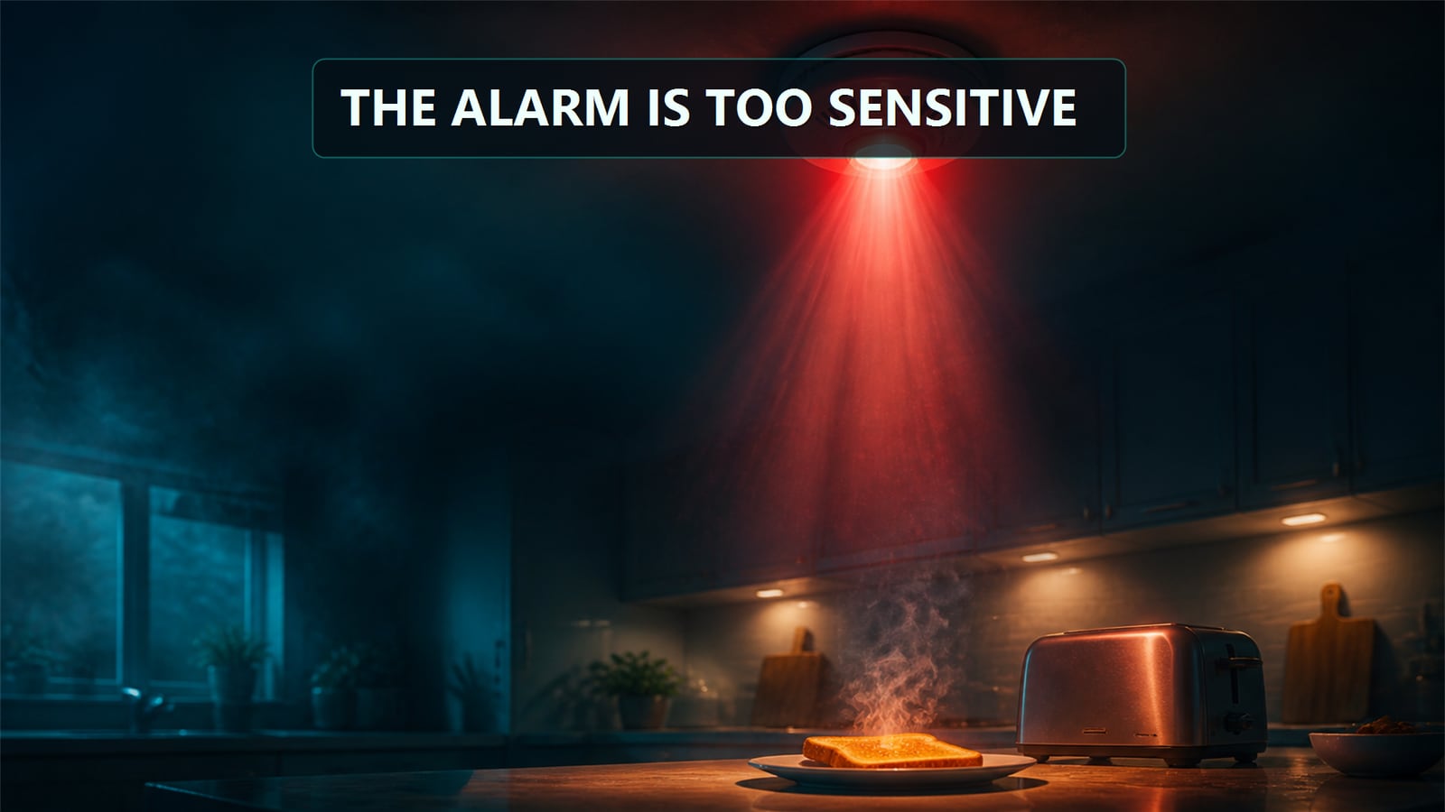 Illustration — the oversensitive smoke-alarm analogy for CO2 tolerance