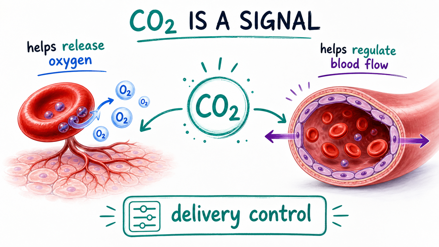Carbon dioxide as a delivery signal coordinating oxygen release and local blood flow