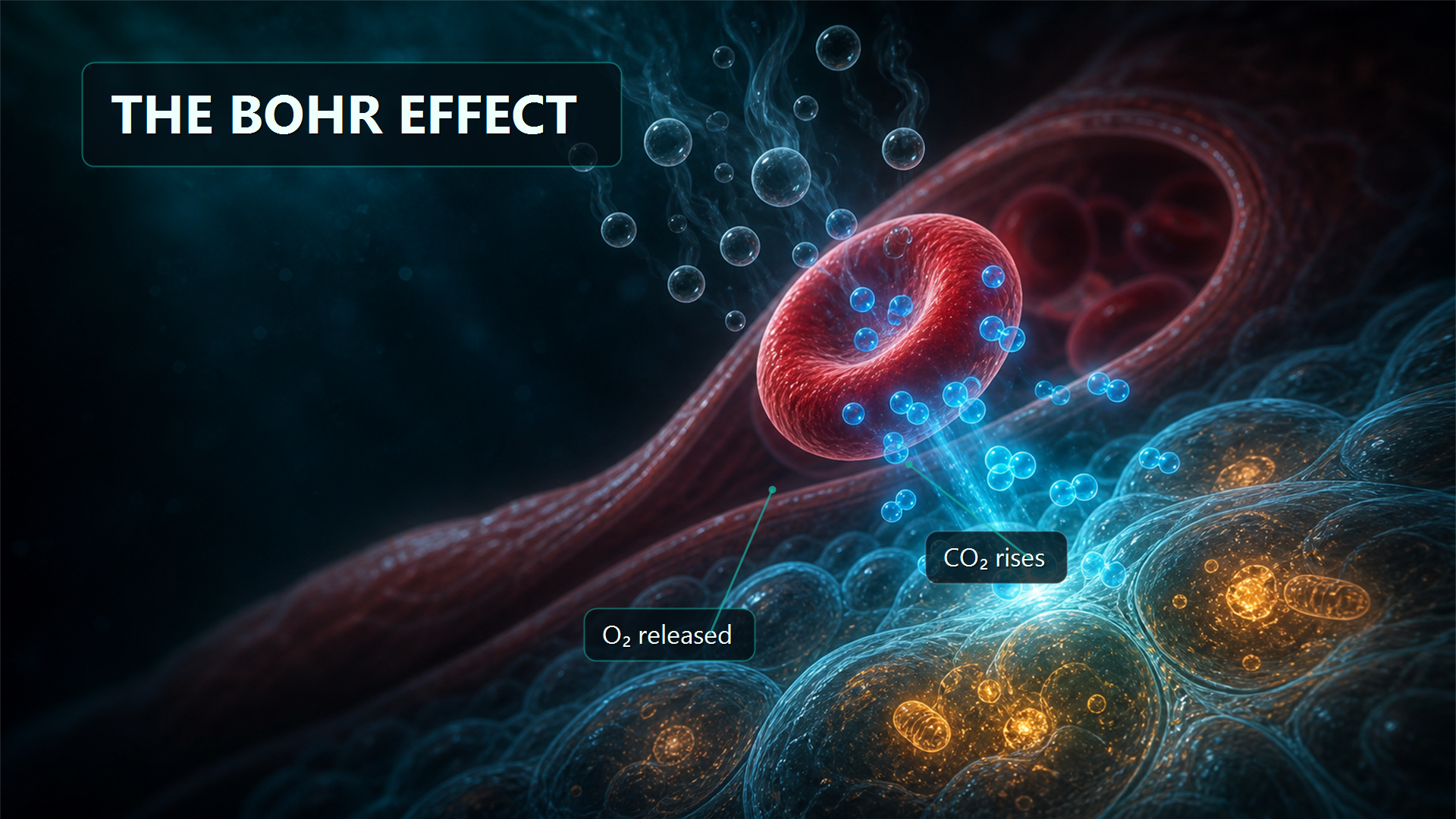 The Bohr effect: rising CO2 triggers hemoglobin to release oxygen into tissue
