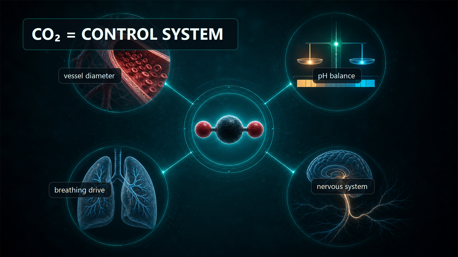 Carbon dioxide as a control system for vessels, pH, breathing, and the nervous system