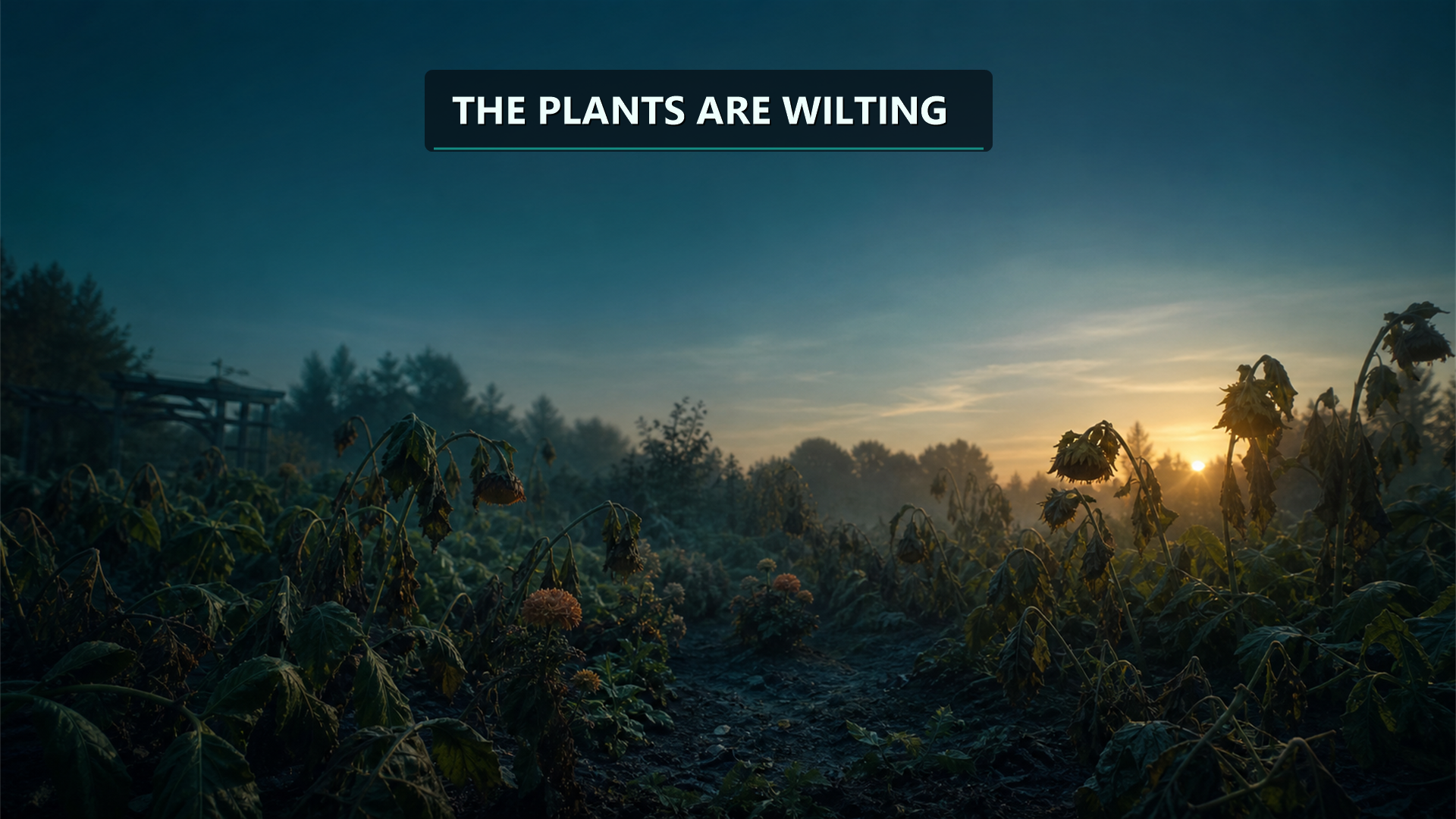 A garden where the plants are wilting
