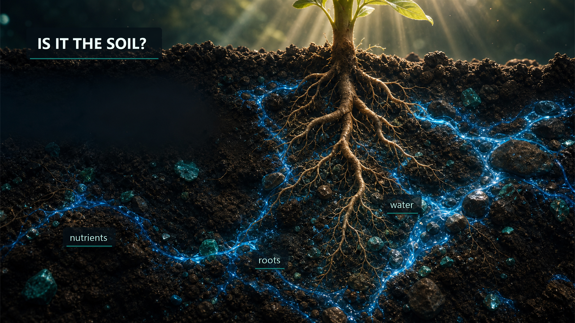 A cross-section of the soil beneath the roots
