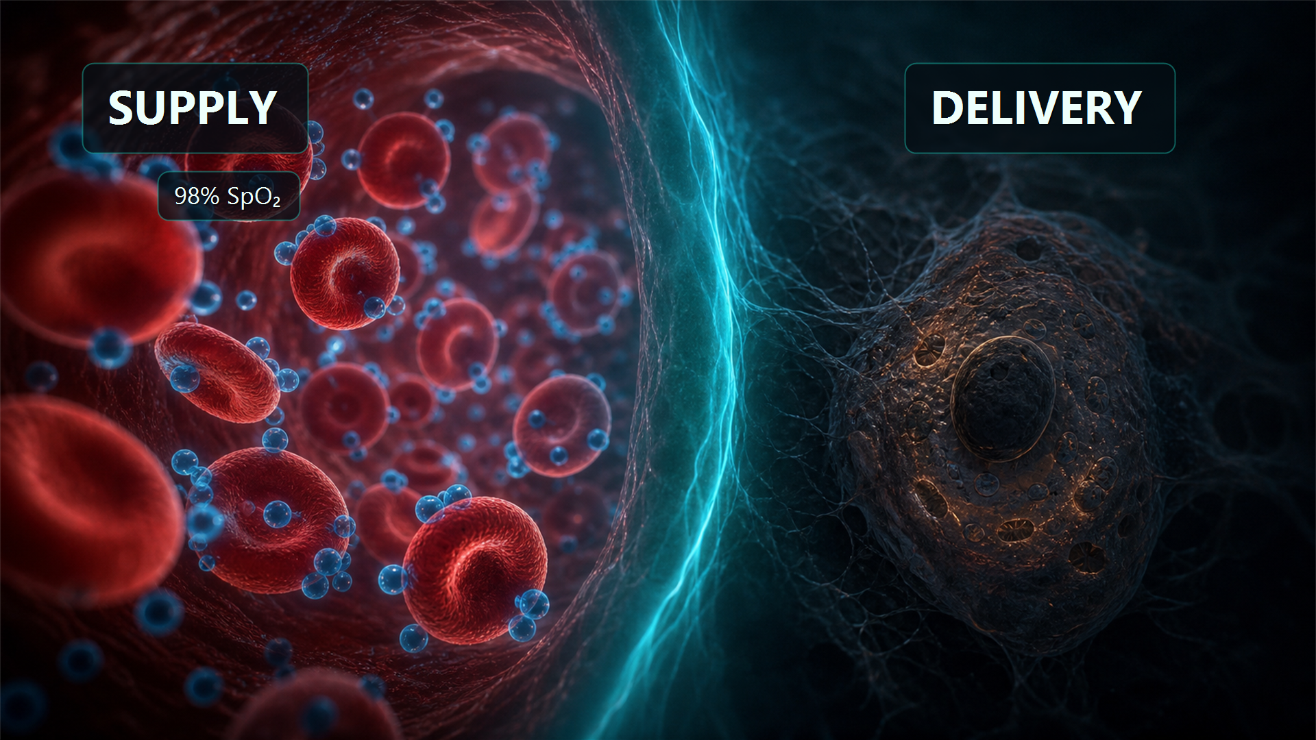 Supply versus delivery: oxygen in the blood beside an under-supplied cell